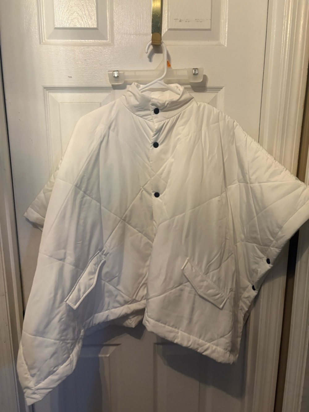 Mud Pie White Quilted Poncho Coat
